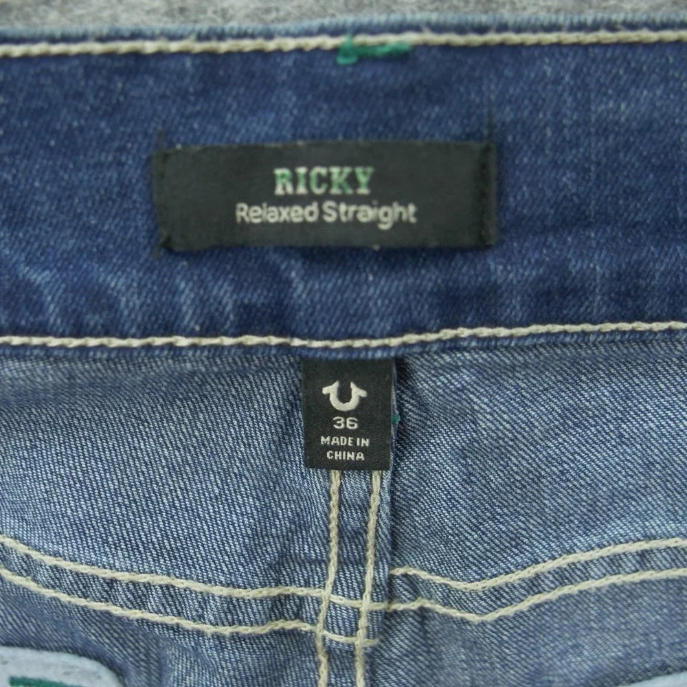 True Religion Jeans Mens 36 Blue Ricky Relax Slim Mid Rise Zip Fly